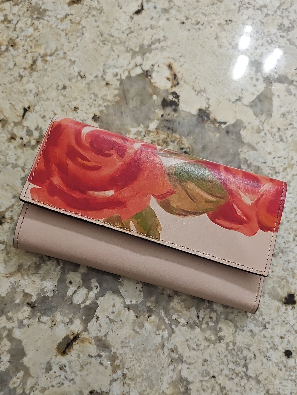 Patricia Nash Floral Tri-Fold Leather Wallet in Light Pink, Tan Interior